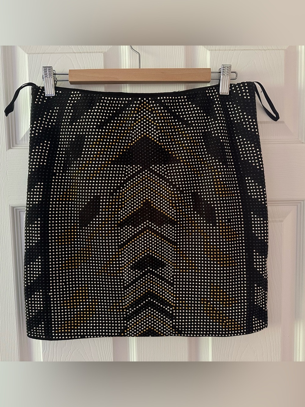 Black Studded Mini Skirt with Chevron Pattern